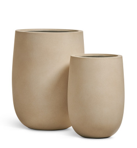 Кашпо TREEZ ERGO - Fine Rock - Высокая округлая чаша - Песок тёплый беж