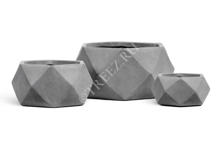 Кашпо TREEZ ERGO - Rombo - Низкая чаша-многогранник - Светло-серый камень фото