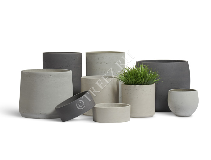 Кашпо TREEZ ERGO - Concrete - Низкий цилиндр - Белый песок фото