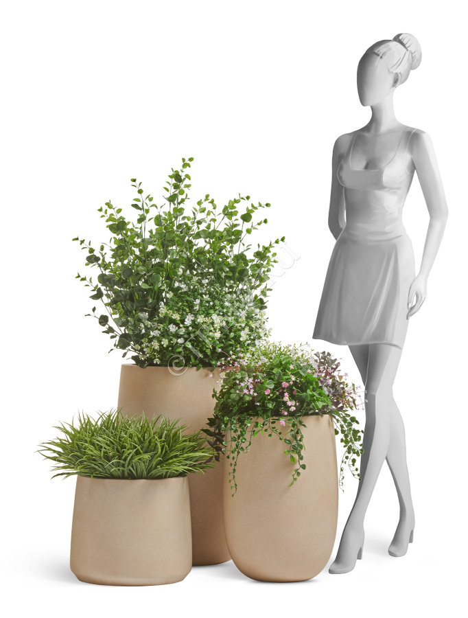 Кашпо TREEZ ERGO - Fine Rock - Высокая округлая чаша - Песок тёплый беж фото