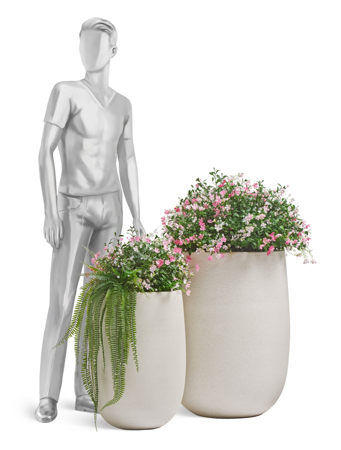 Кашпо TREEZ ERGO - Fine Rock - Высокая округлая чаша - Белый камень фото