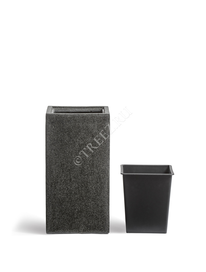 Кашпо TREEZ Effectory - Stone - Высокий куб - Тёмно-серый камень фото