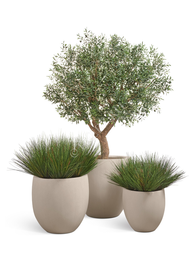 Кашпо TREEZ Effectory - Beton - Большой округлый конус - Белый песок фото