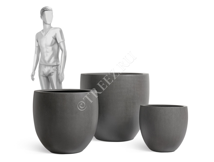 Кашпо TREEZ Effectory - Beton - Большой округлый конус - Тёмно-серый бетон фото