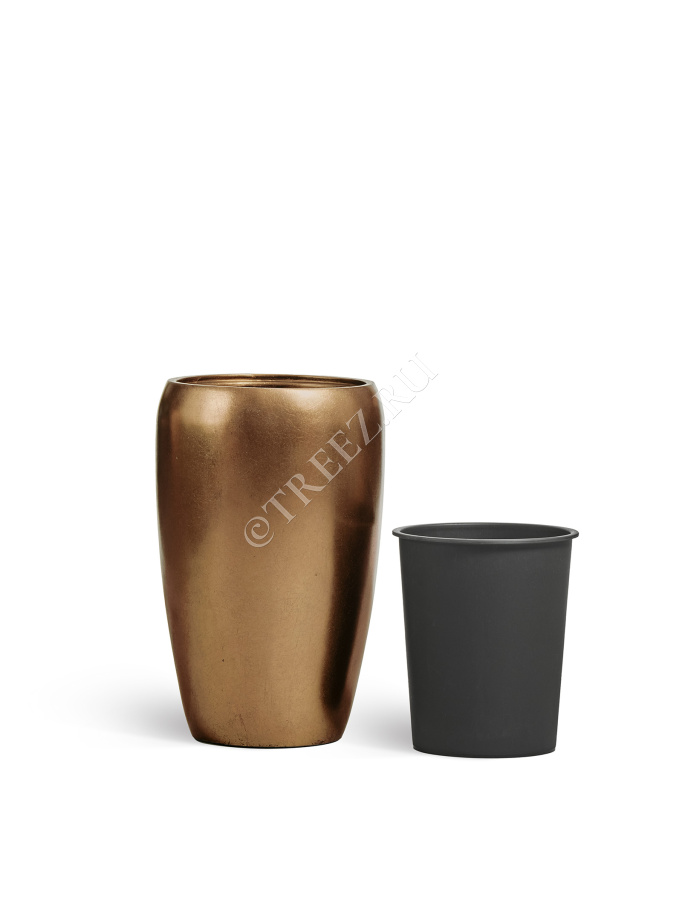 Кашпо TREEZ Effectory - Metal - Высокий округлый конус - Тёмное матовое золото фото
