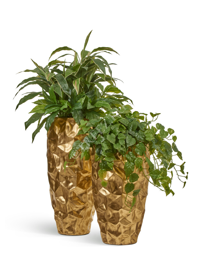 Кашпо TREEZ Effectory - Metal - Высокий округлый конус Design Crumple - Сусальное золото фото