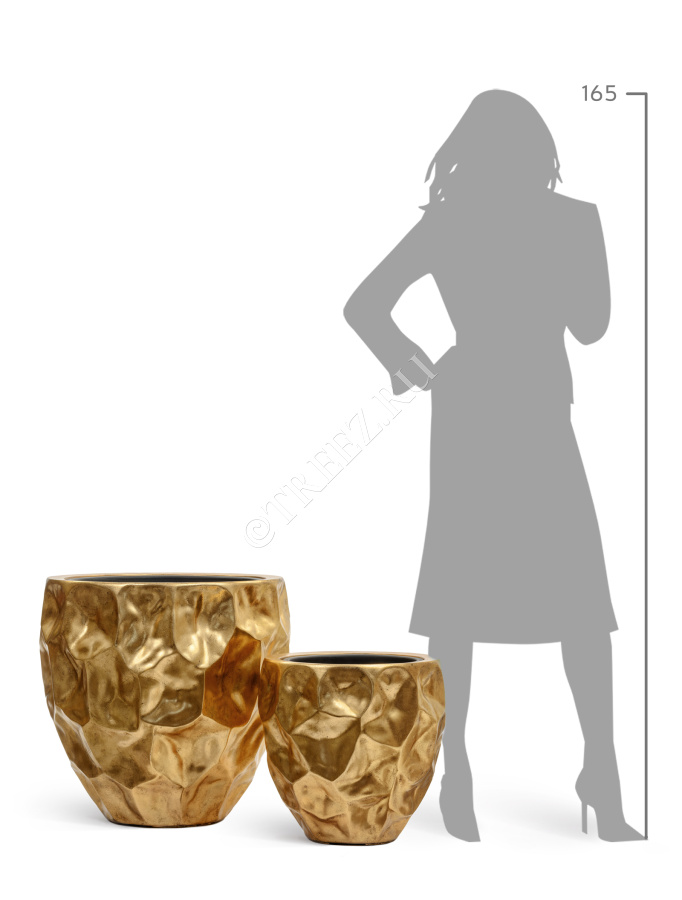 Кашпо TREEZ Effectory - Metal - Округлая чаша Design Crumple - Сусальное золото фото