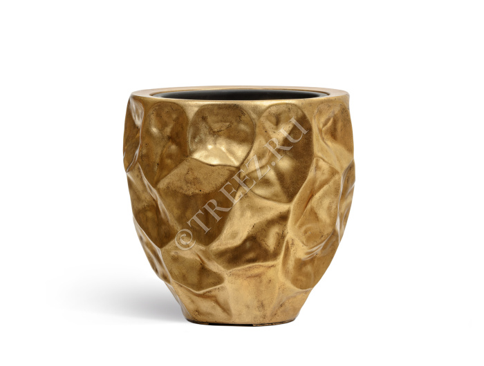 Кашпо TREEZ Effectory - Metal - Округлая чаша Design Crumple - Сусальное золото фото