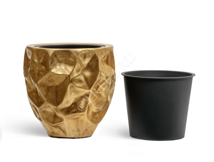 Кашпо TREEZ Effectory - Metal - Округлая чаша Design Crumple - Сусальное золото фото
