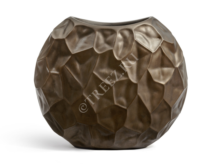 Кашпо TREEZ Effectory - Metal - Плоская сфера Design Crumple - Чернёная бронза фото