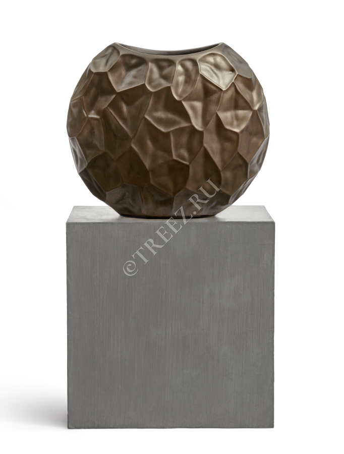 Кашпо TREEZ Effectory - Metal - Плоская сфера Design Crumple - Чернёная бронза фото