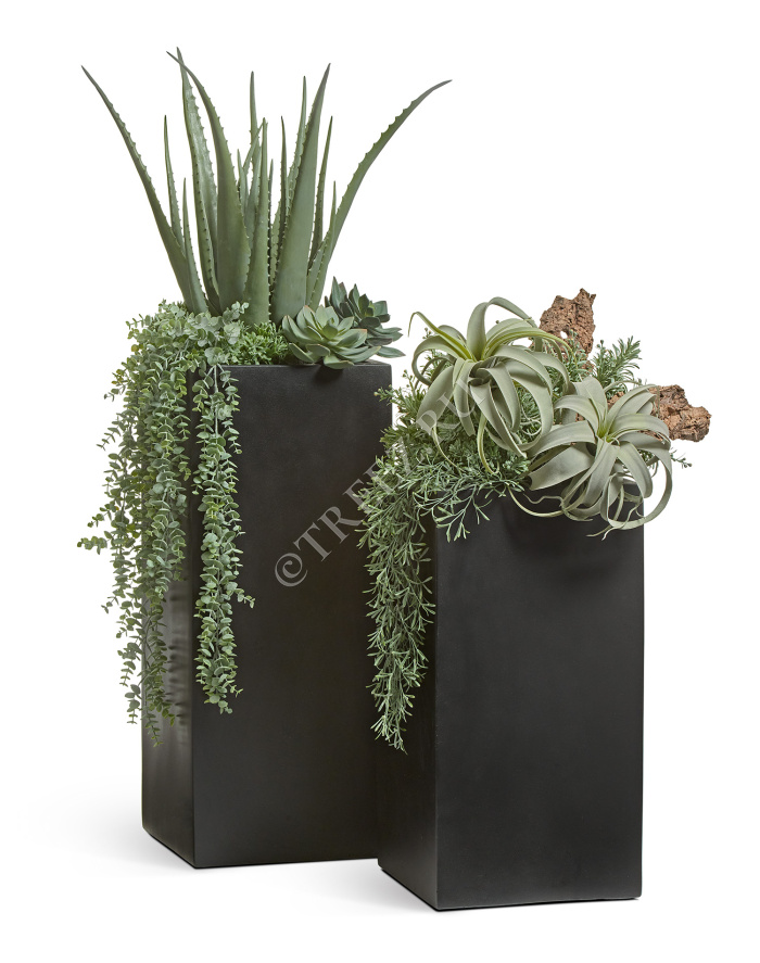 Кашпо TREEZ Effectory - Black Stone - Высокий куб - Антрацит фото