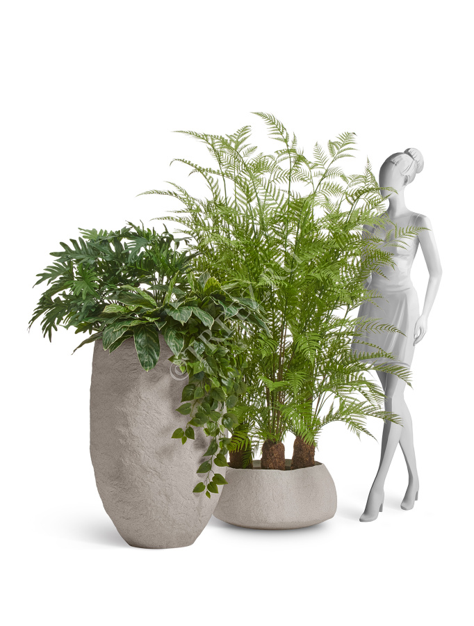 Кашпо TREEZ Effectory - Organic - Низкая чаша - Белый песок фото