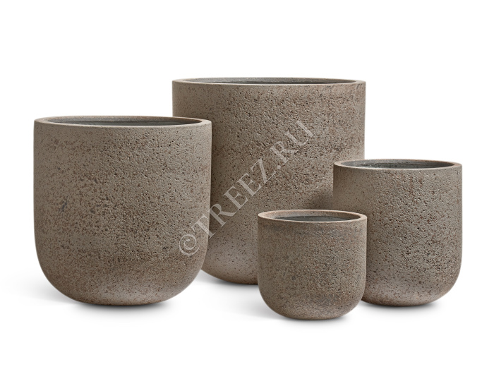 Кашпо TREEZ ERGO - Hard Rock - Цилиндрическая Чаша - Песок серый беж фото