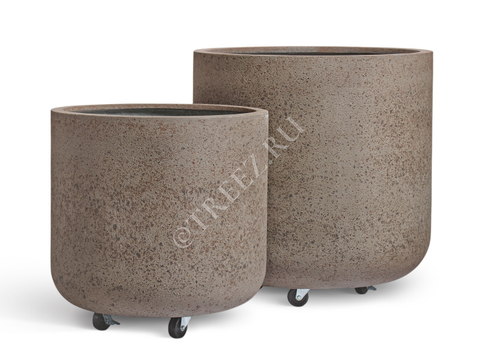 Кашпо TREEZ ERGO - Hard Rock - Цилиндрическая чаша на колёсиках - Песок серый беж фото