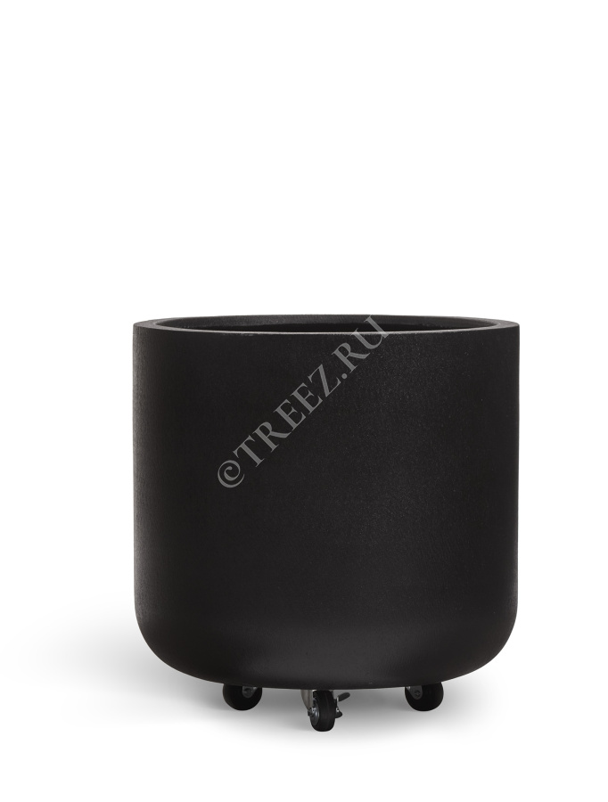 Кашпо TREEZ ERGO - Hard Rock - Цилиндрическая чаша на колёсиках - Антрацит фото