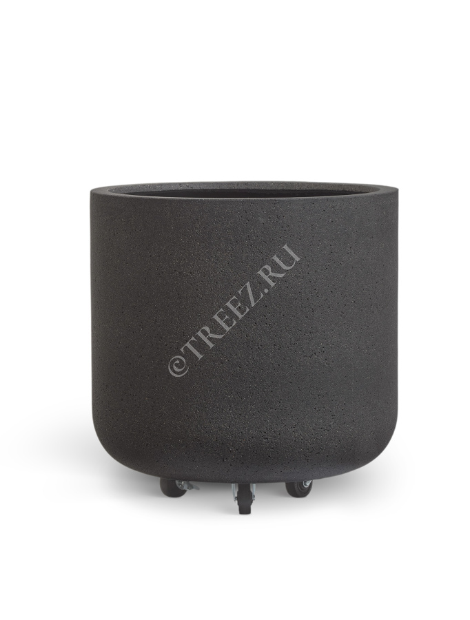 Кашпо TREEZ ERGO - Hard Rock - Цилиндрическая чаша на колёсиках - Чёрный песок фото