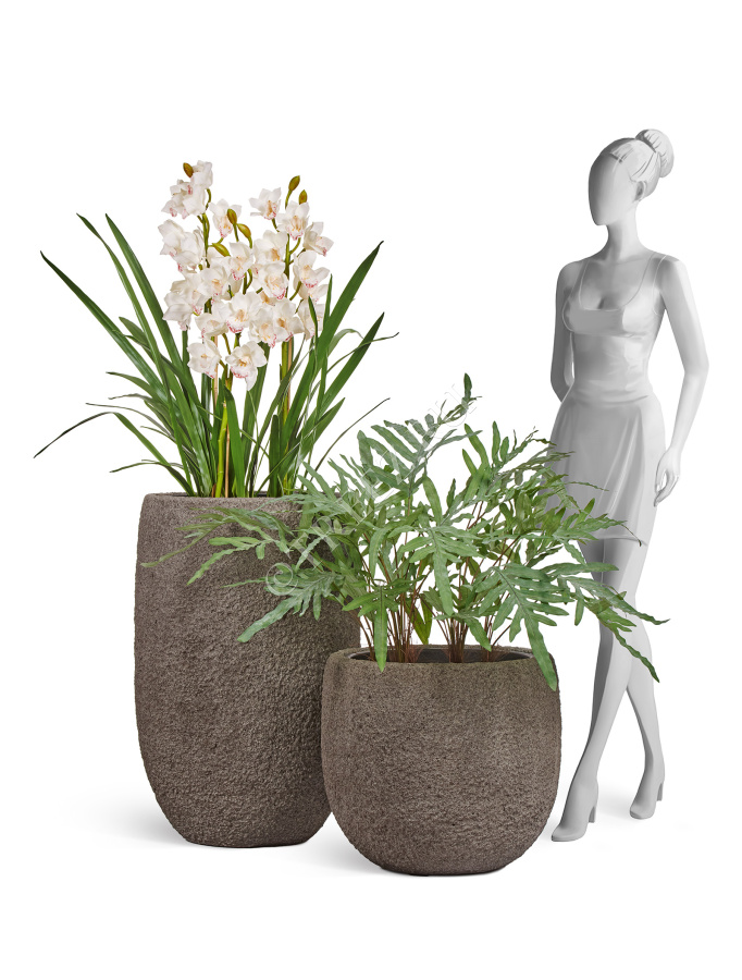 Кашпо TREEZ Effectory - Terra- Высокая чаша - Серый беж фото