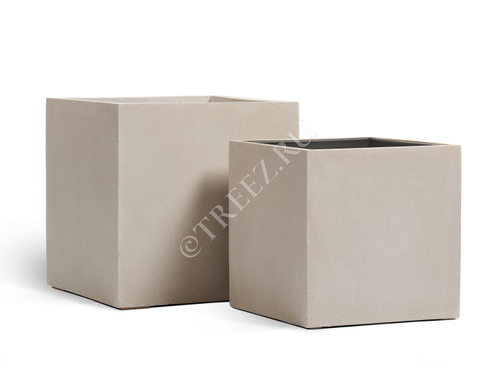 Кашпо TREEZ Effectory - Beton - Куб - Белый песок фото