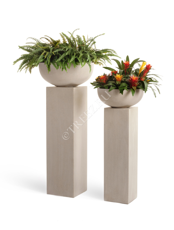 Кашпо TREEZ Effectory - Beton - Низкая сферическая чаша - Белый песок фото