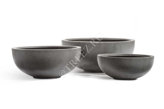 Кашпо TREEZ Effectory - Beton - Низкая сферическая чаша - Тёмно-серый бетон фото