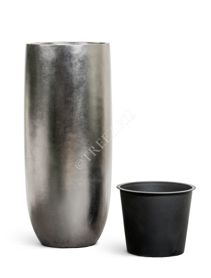Кашпо TREEZ Effectory - Metal - Высокий округлый конус - Стальное серебро фото