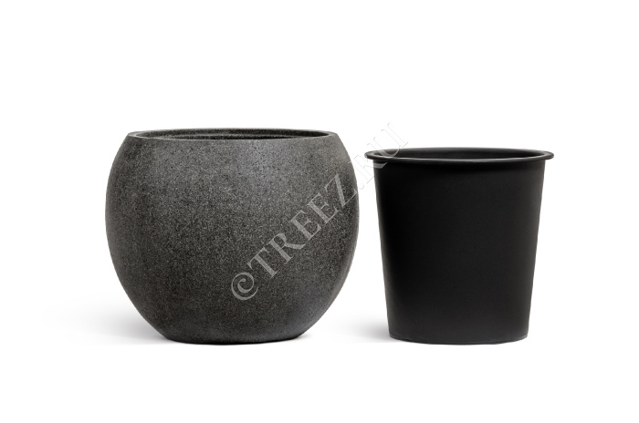 Кашпо TREEZ Effectory - Stone - Большая полусфера - Тёмно-серый камень фото