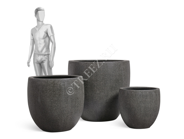 Кашпо TREEZ Effectory - Stone - Большой округлый конус - Тёмно-серый камень фото