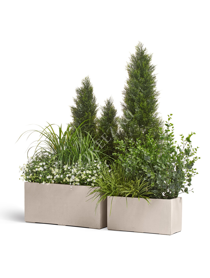 Кашпо TREEZ Effectory - Beton - Низкий прямоугольник - Белый песок фото