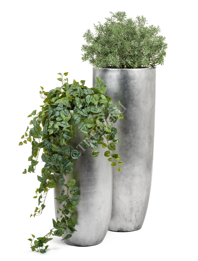 Кашпо TREEZ Effectory - Metal - Высокий конус Giant - Серебро фото