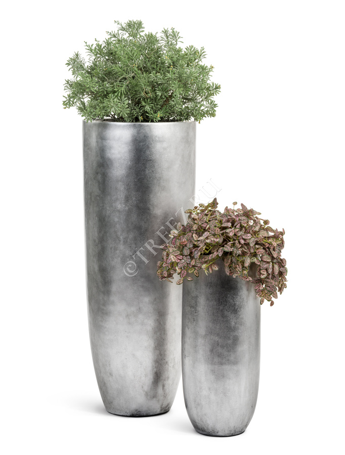 Кашпо TREEZ Effectory - Metal - Высокий конус Giant - Серебро фото