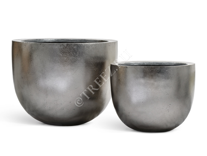 Кашпо TREEZ Effectory - Metal - Низкая конус-чаша - Стальное серебро фото