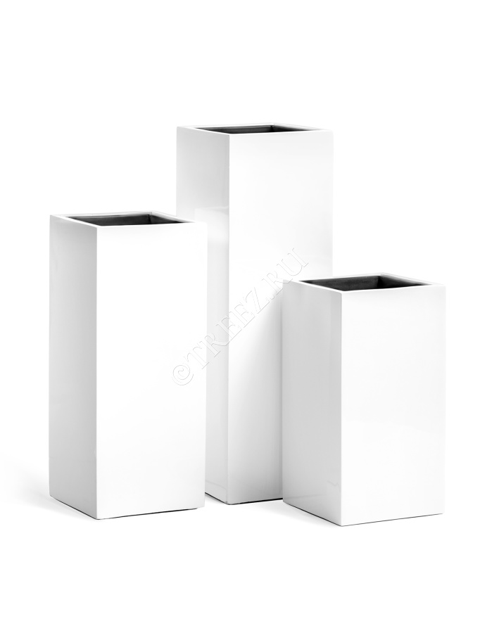 Кашпо TREEZ Effectory - Gloss - Высокий куб - Белый глянцевый лак фото