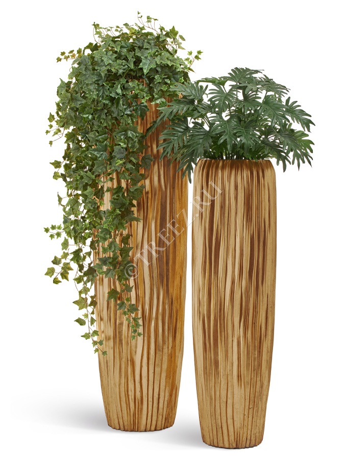 Кашпо TREEZ Effectory - Metal - Высокий конус Giant Design Wave - Сусальное золото фото