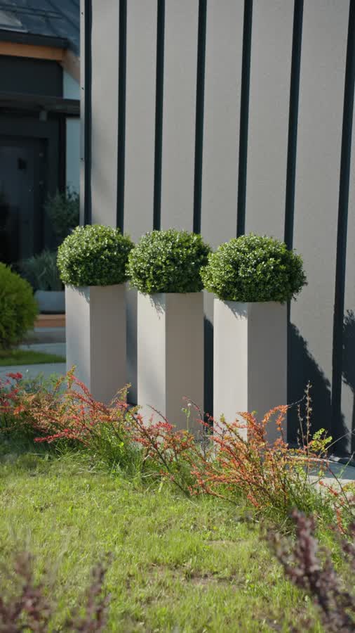 Кашпо TREEZ Effectory - Beton - Высокий куб - Белый песок фото